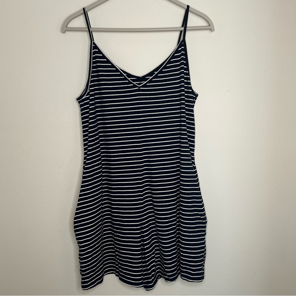 Simple Suzanne Betro Size M Navy & White Striped Romper with Pockets - Picture 2 of 9